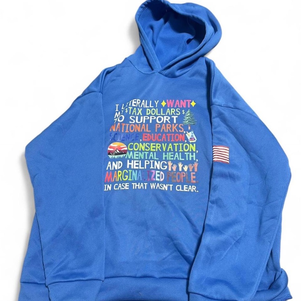 Vibrant Blue Polyester Hoodie with Colorful Graphic